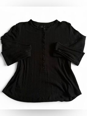 American Eagle Outfitters Black Button-Front Ribbed Women's Top